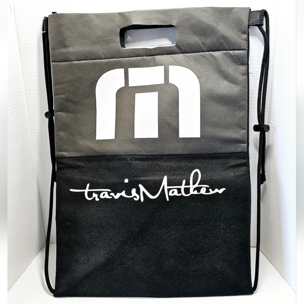 Travis Mathew Drawstring Lined Insulated Cooler Black Zipper Bag Backpack Golf